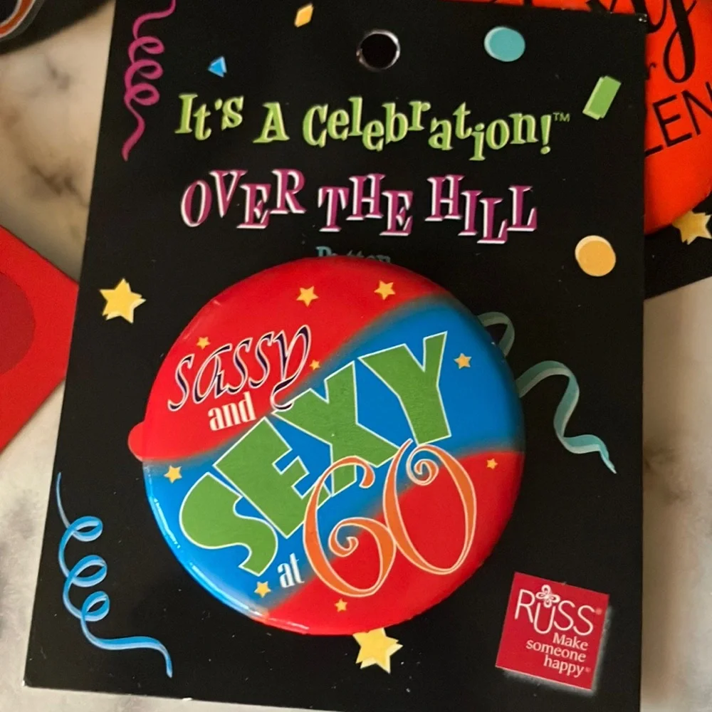 Russ‎ “Sassy & Sexy at 60” party pack: mug, buttons, whistles
